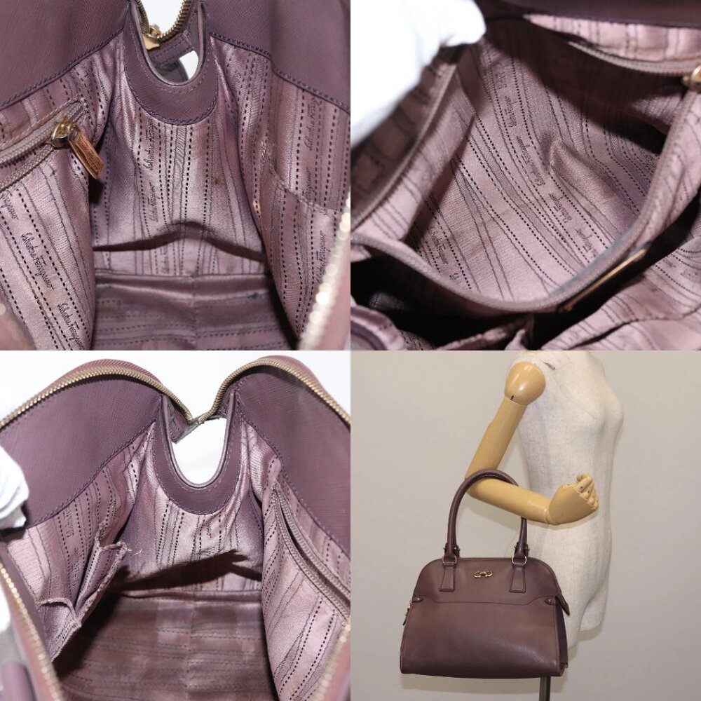 Salvatore Ferragamo Gancini Hand Bag Leather Purple Gold Auth 146846 - Picture 16 of 16